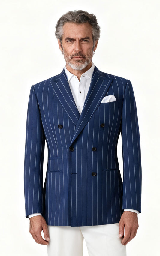 Men's Navy Blue Pinstripe Business Suit - Custom Suitin