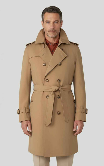 Men's slim-fit khaki trench classic casual trench coat