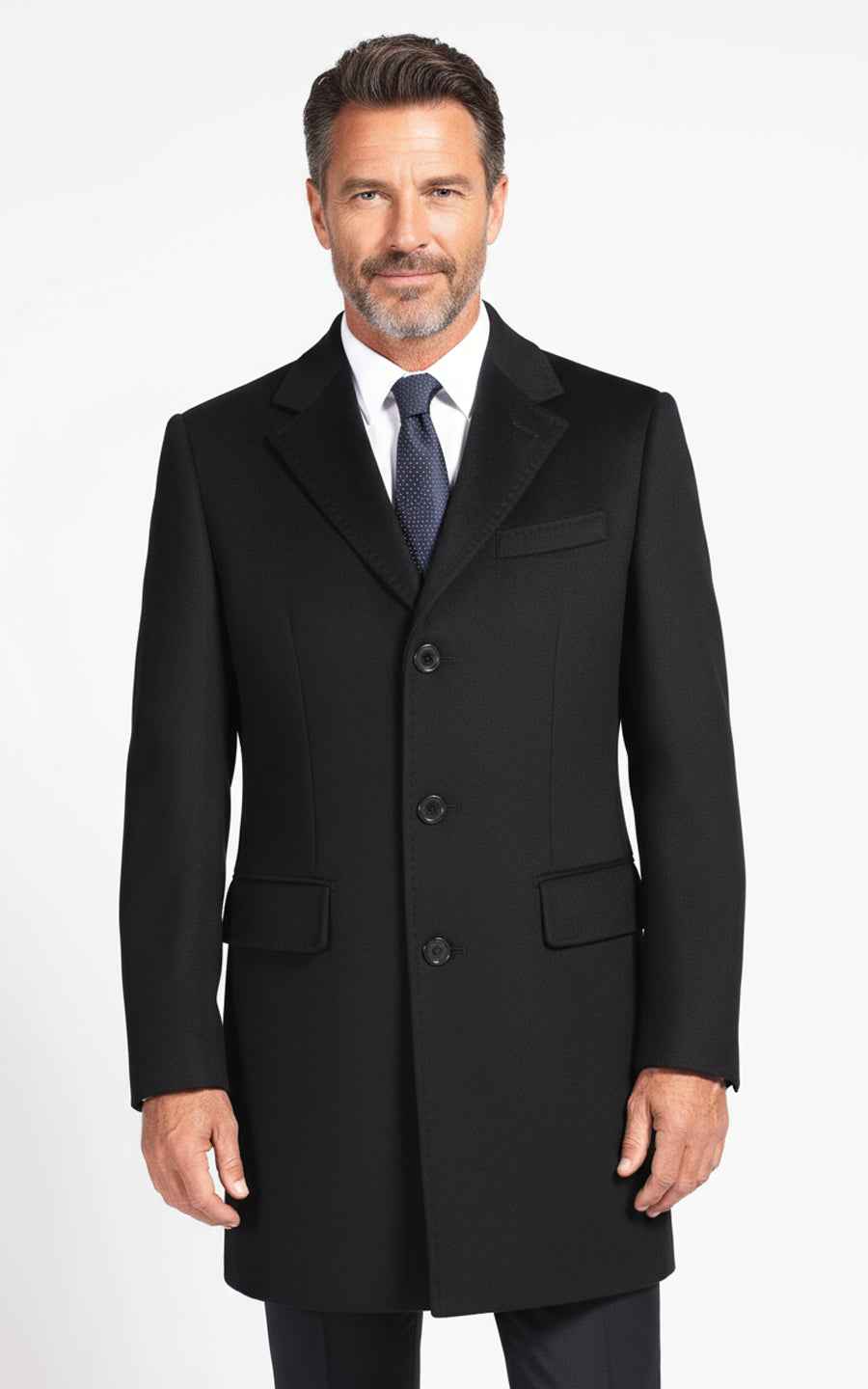 Custom Black Wool Blend Men's Casual Overcoat