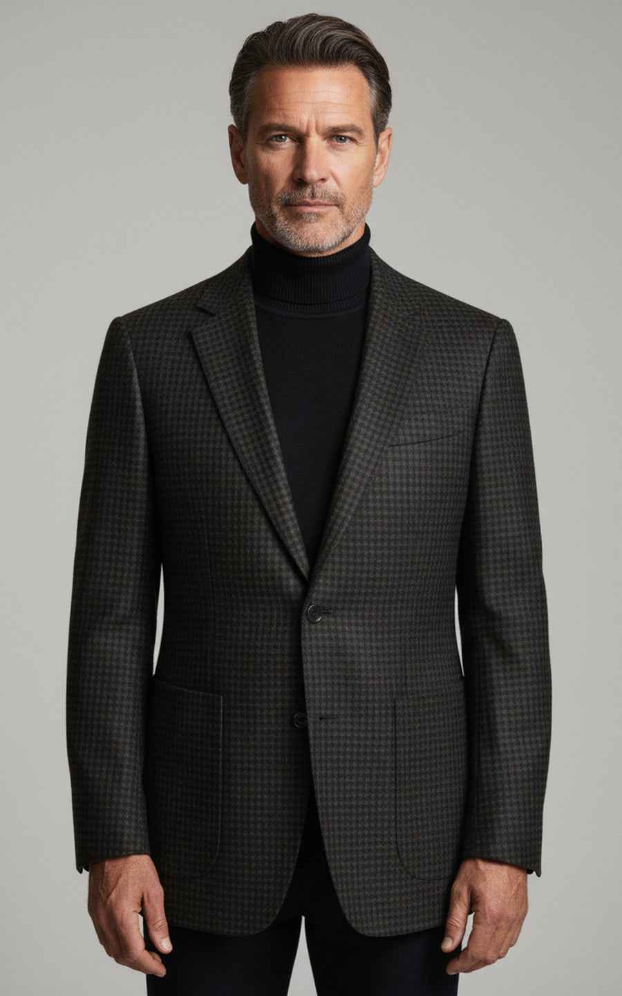 Custom-made men's dark green plaid casual suit coat