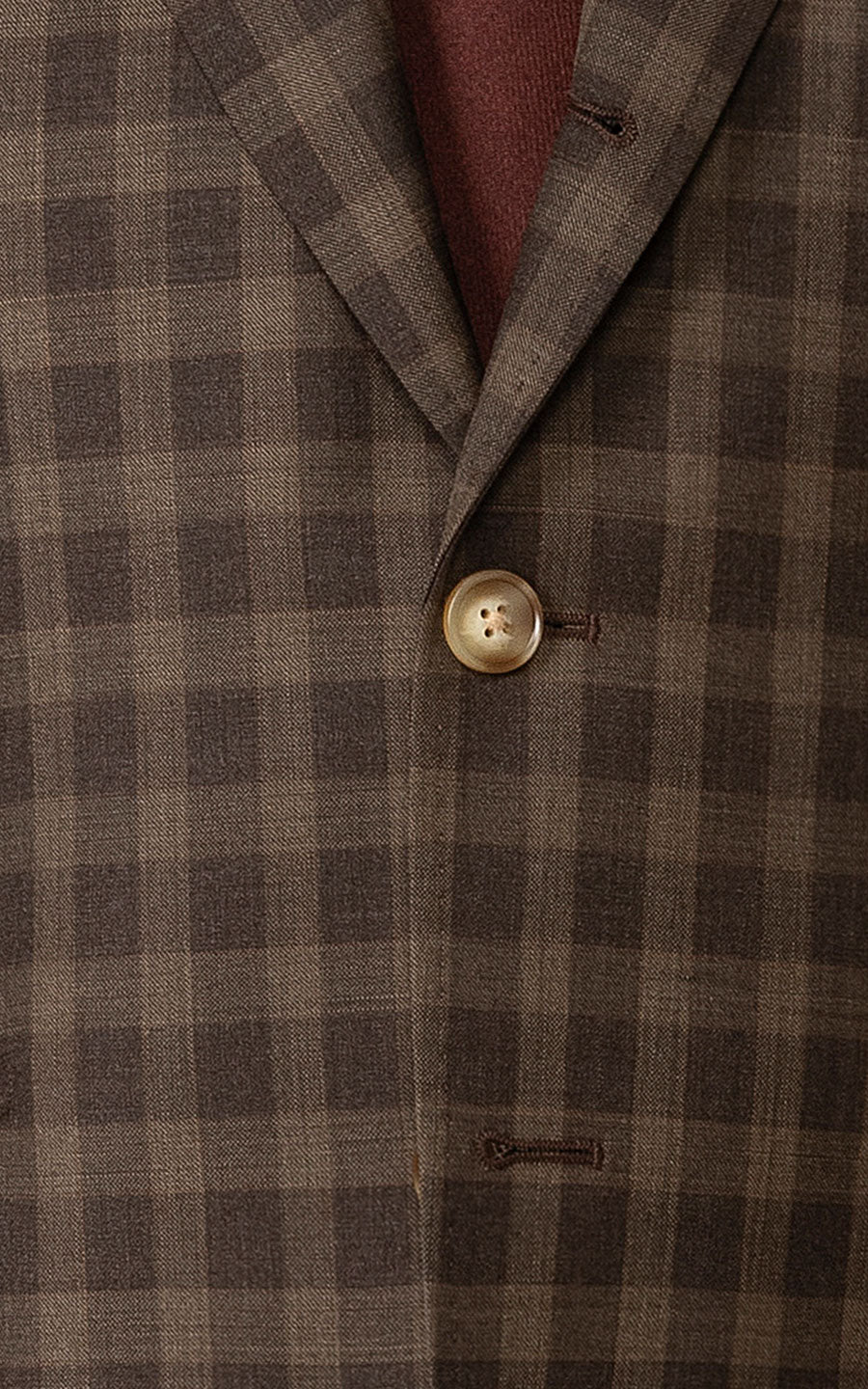 Plaid pattern detail brown blazer premium fabric