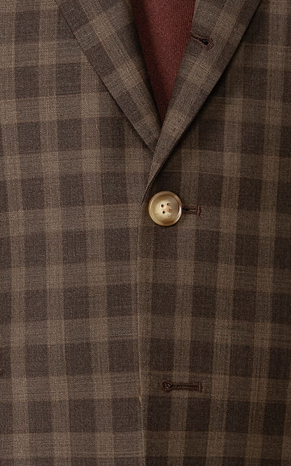 Plaid pattern detail brown blazer premium fabric