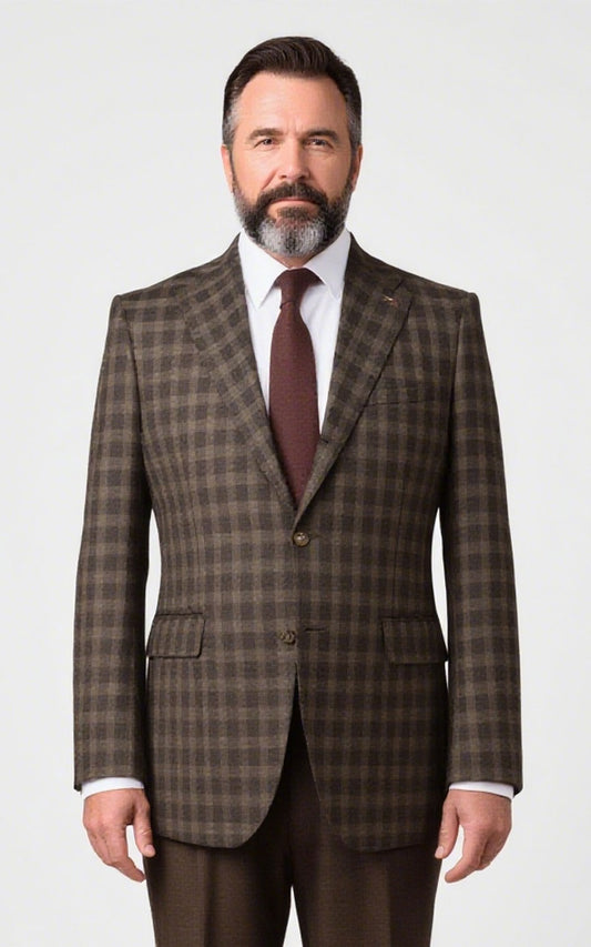 Dark Brown Plaid Blazer - Premium Tailored Suit Jacket