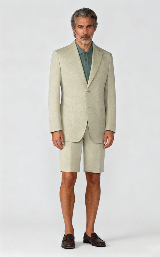 mens custom suits Khaki Linen Men's Casual Suit Set - Bespoke Fit