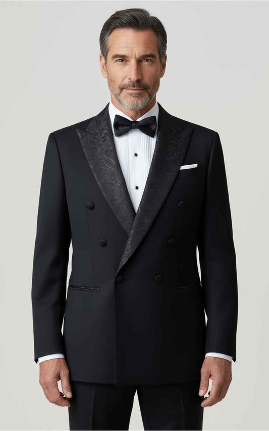 Black Double Breasted Tuxedo Men Custom Tailored Formal Coat
