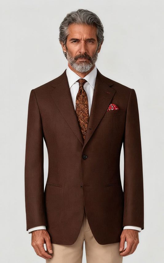 Brown Basket Weave Wool Blazer - Custom Tailored