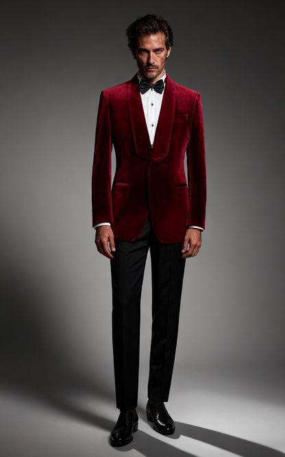 Custom Red Velvet Tuxedo - Tailored Formal Suit