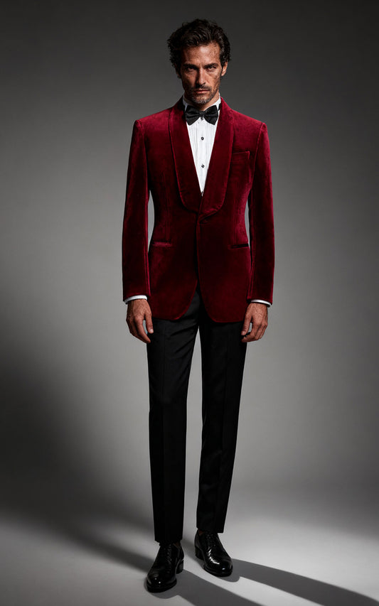 Custom Red Velvet Tuxedo - Tailored Formal Suit