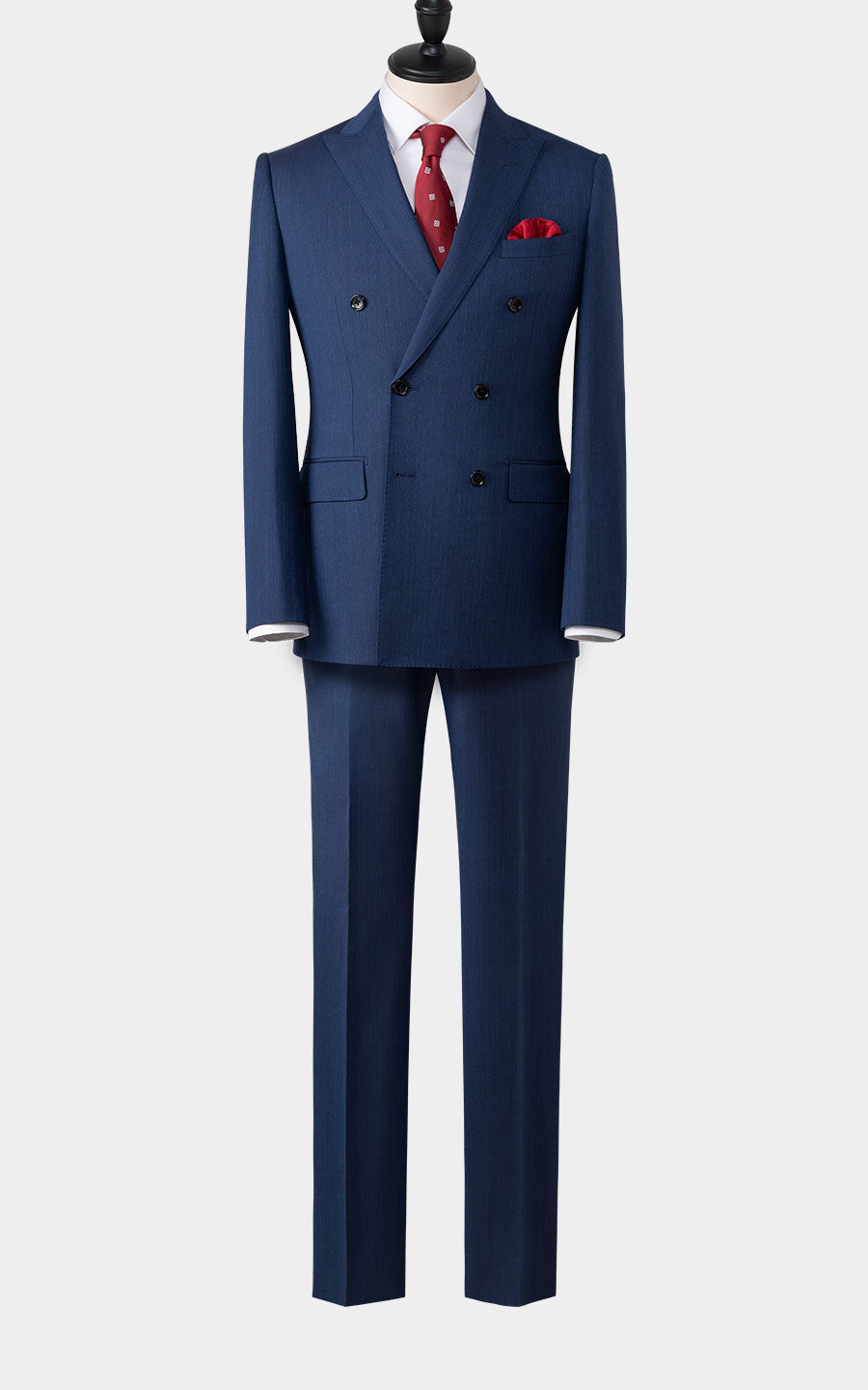 Navy herringbone custom tailored suit premium fit men's
