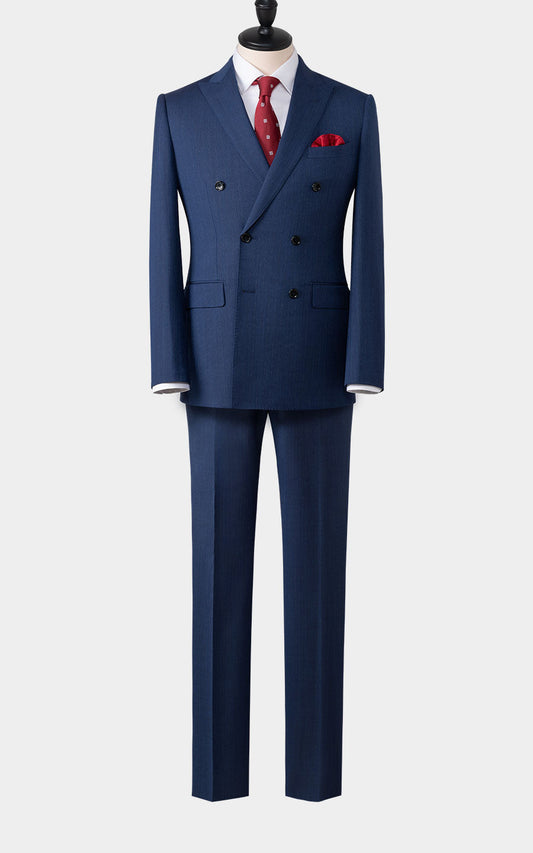 Navy herringbone custom tailored suit premium fit men's