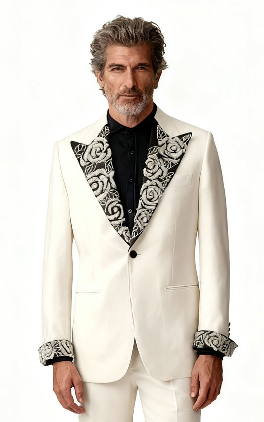 Men's White Wool Wedding Tuxedo - Custom Premium