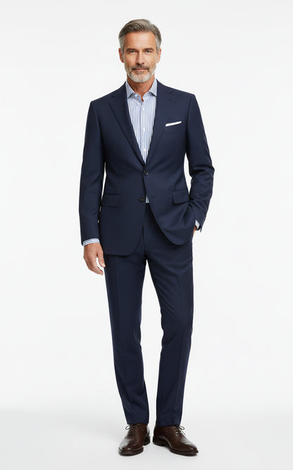 Mens Business Formal Navy Wool Custom Suits Set