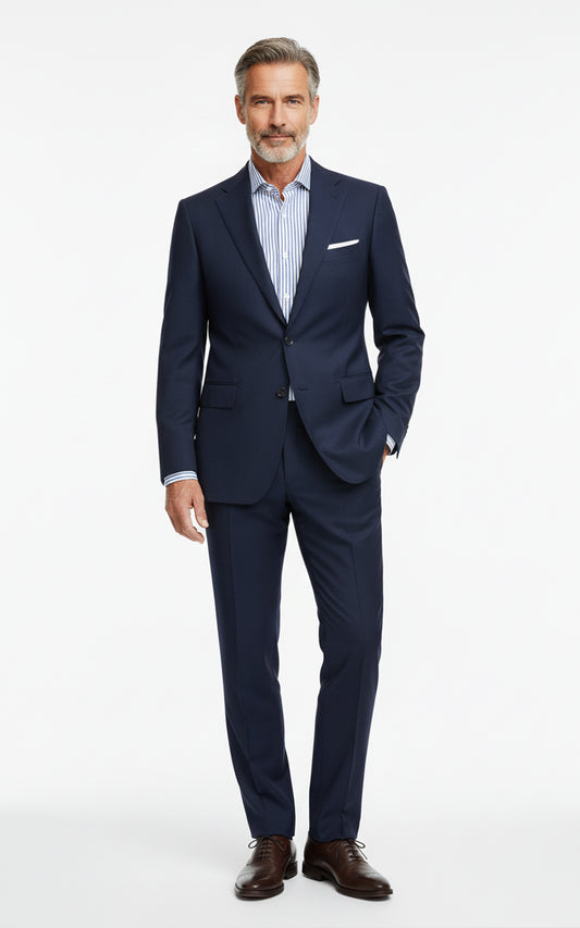 Mens Business Formal Navy Wool Custom Suits Set
