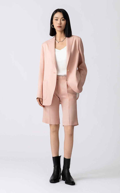 Pink Blazer Shorts Set - Women's Two Piece Suit