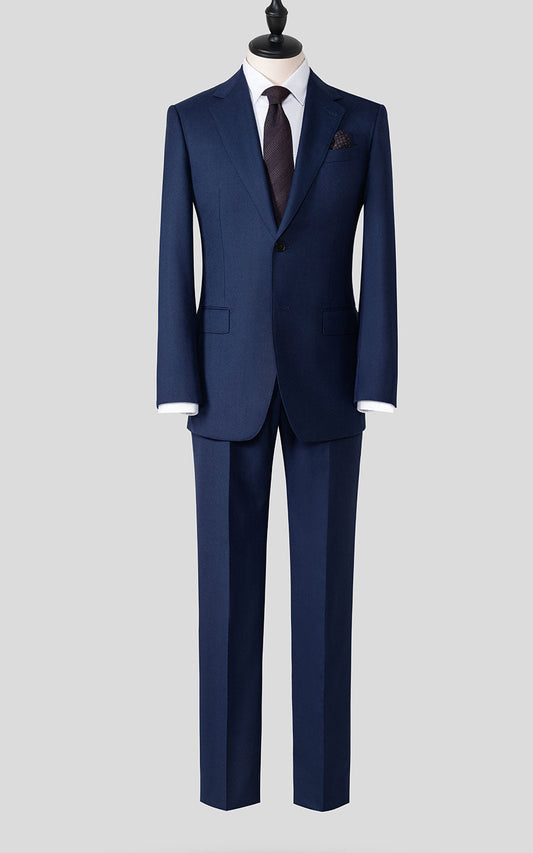 Dark blue notch lapel suit front view custom tailored
