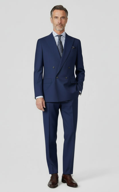 Custom Fit Navy Wool Suit Men Business Formal Set