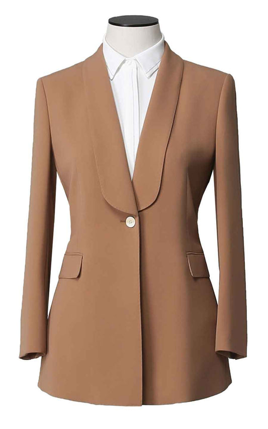 Women's Camel Shawl Collar Blazer - Professional Business Coat