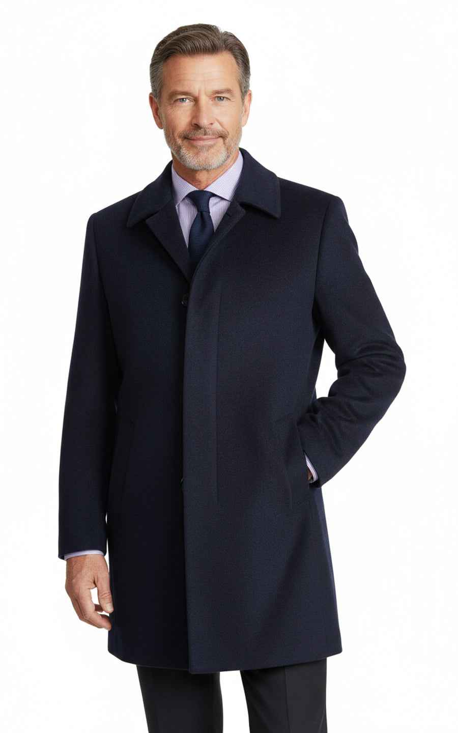 Men's Wool Overcoat Dark Blue Custom Business Wool Coat
