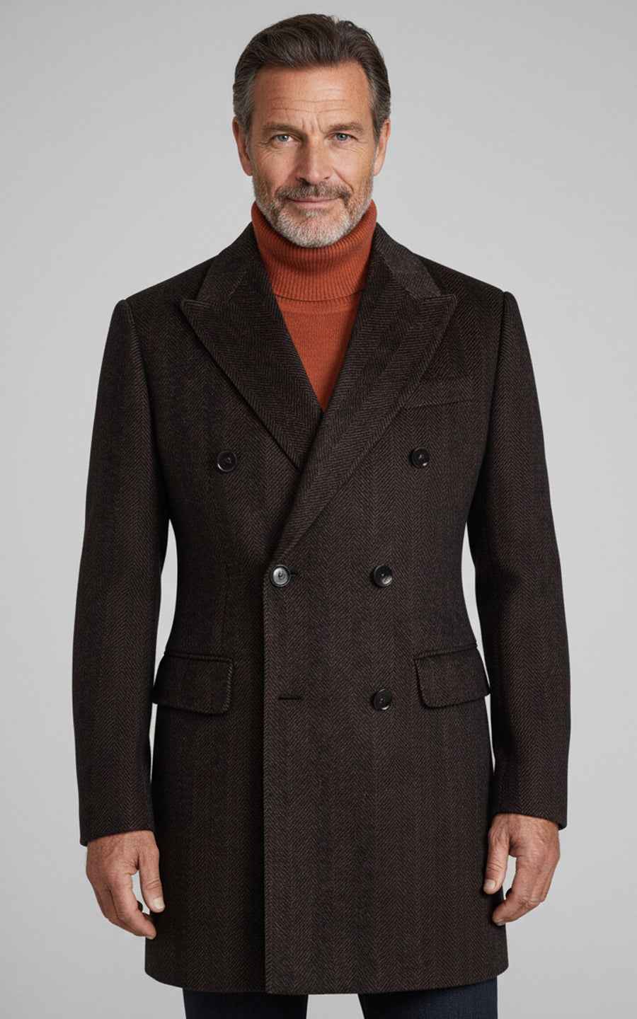 Custom Men's overcoat Brown Double Breasted Winter Formal