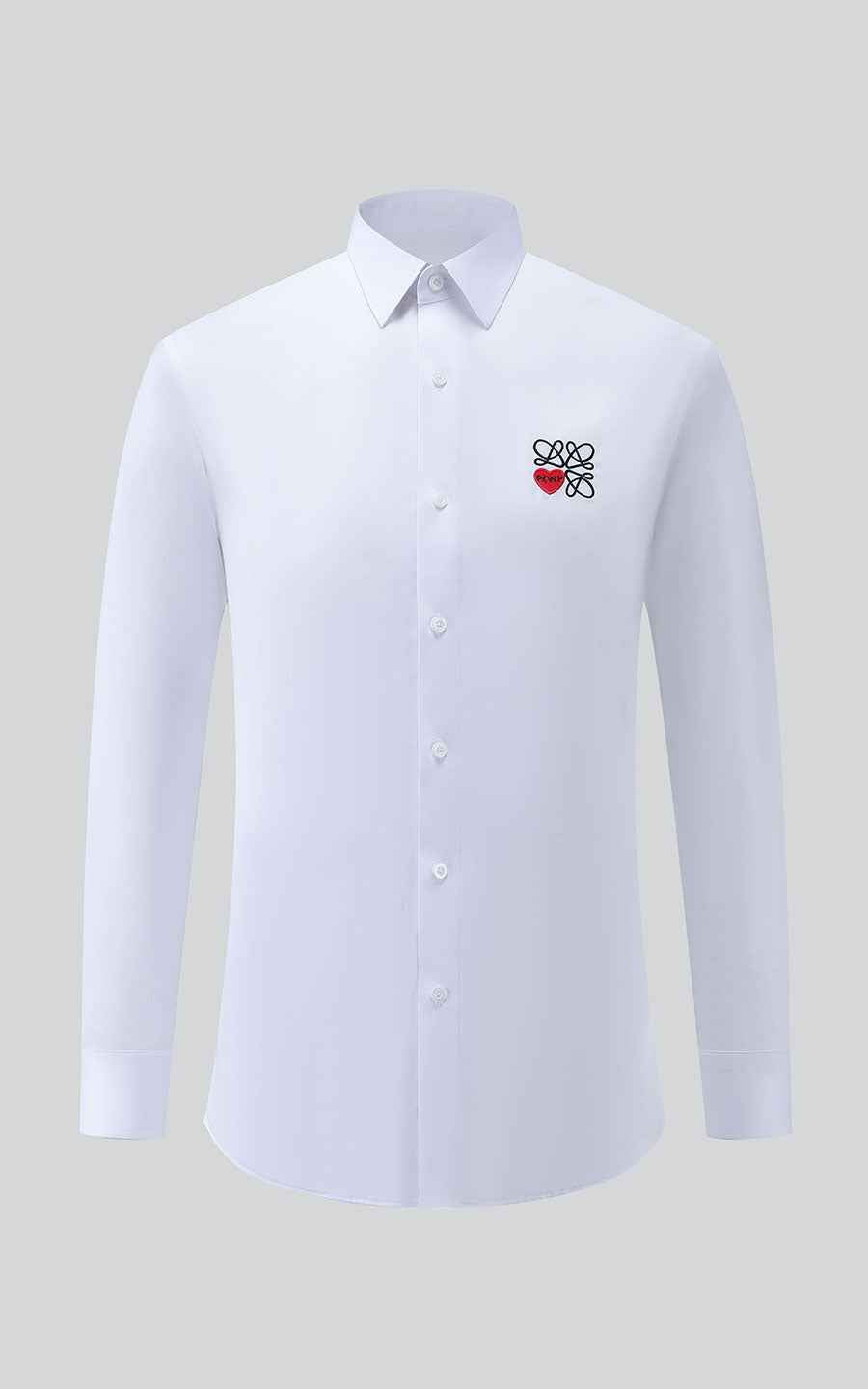 Men's White Heart Embroidered Tailored Dress Shirt