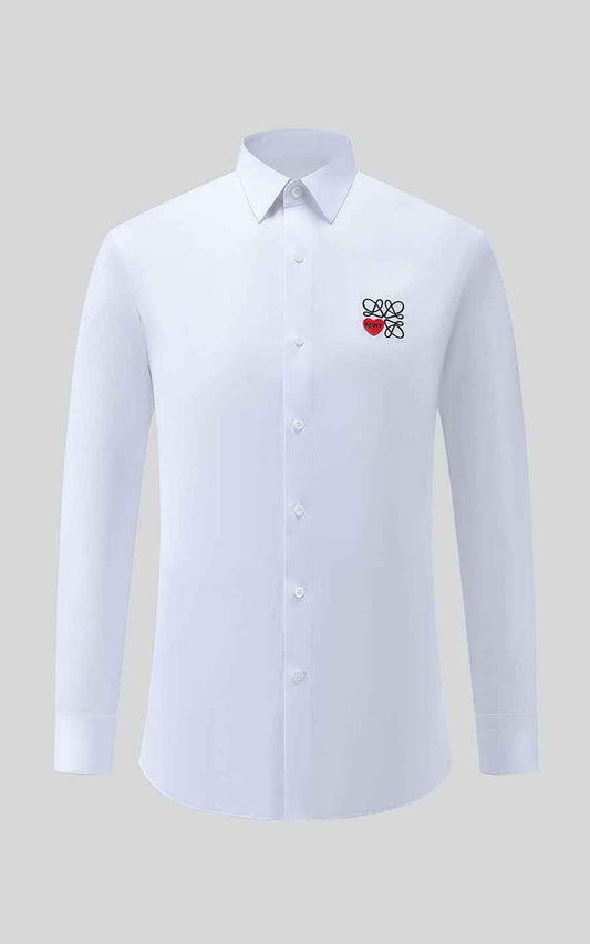 Men's White Heart Embroidered Tailored Dress Shirt
