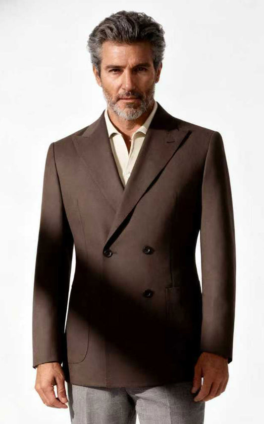 Custom Dark Brown Wool Blazer - Tailored Fit Men's Suit