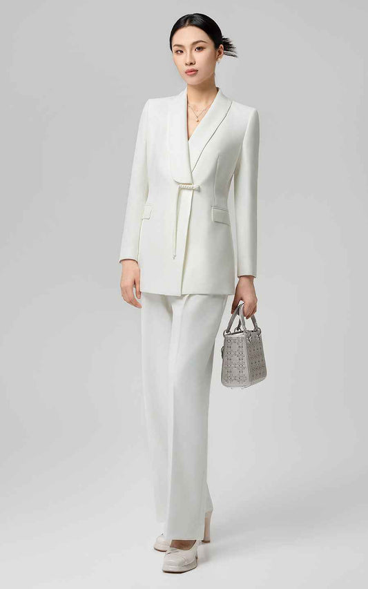 Elegant White Blazer Suit Set - Professional Business Attire