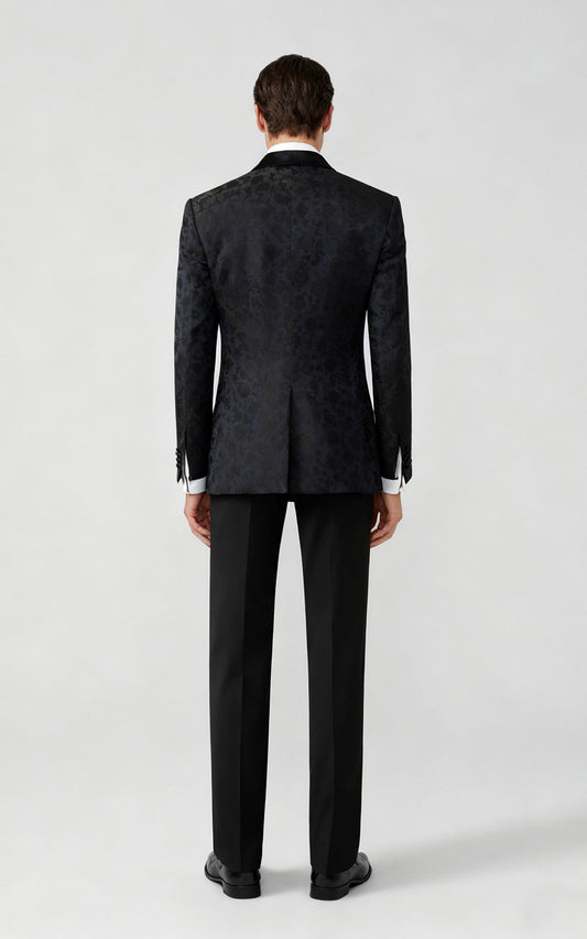 Navy Blue Moire Jacquard Custom Tuxedo - Elegant Formal