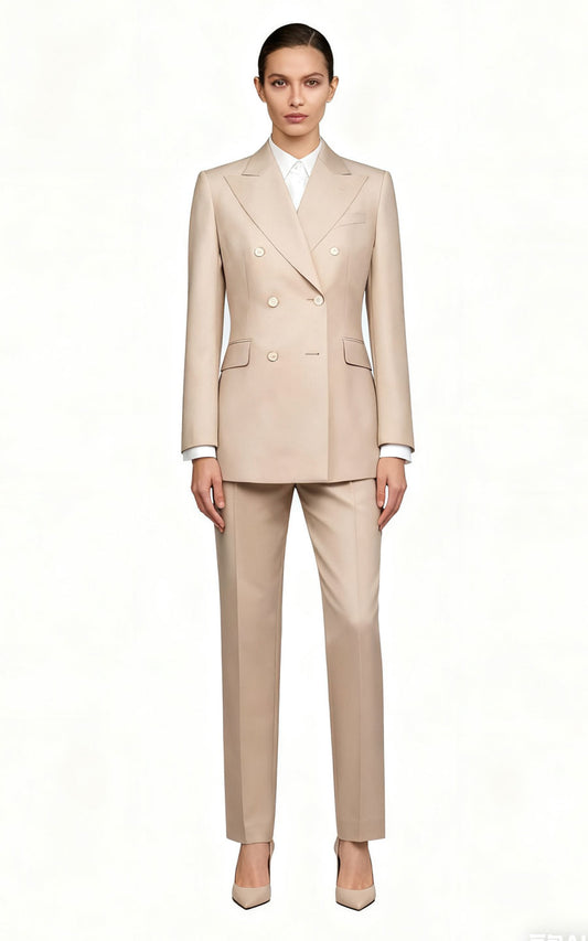 Premium Beige Double-Breasted Custom suits Set