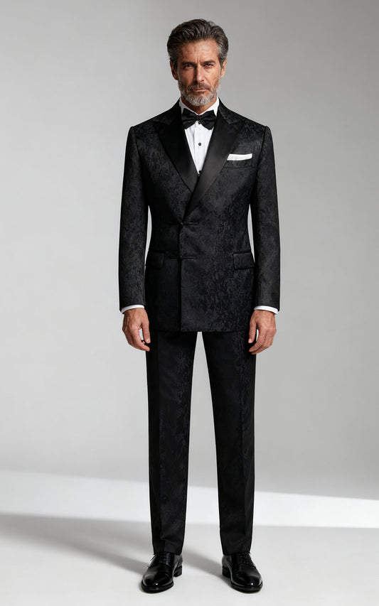 Custom Tuxedo Black Jacquard - Chinese Style Formal Suit