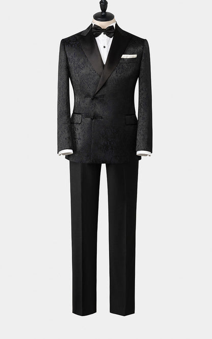Custom black jacquard Chinese style formal tuxedo suit