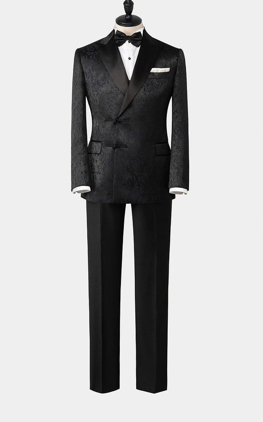 Custom black jacquard Chinese style formal tuxedo suit