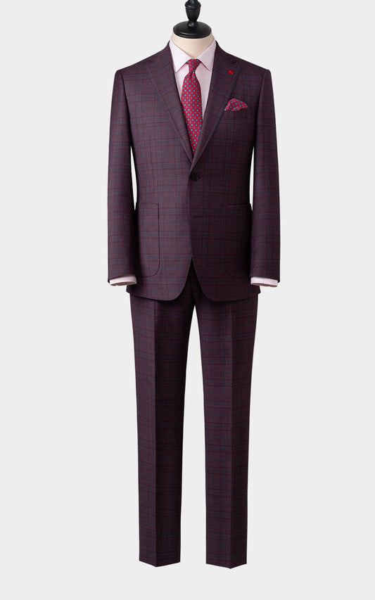 Purple plaid tailored suit premium custom fit men's