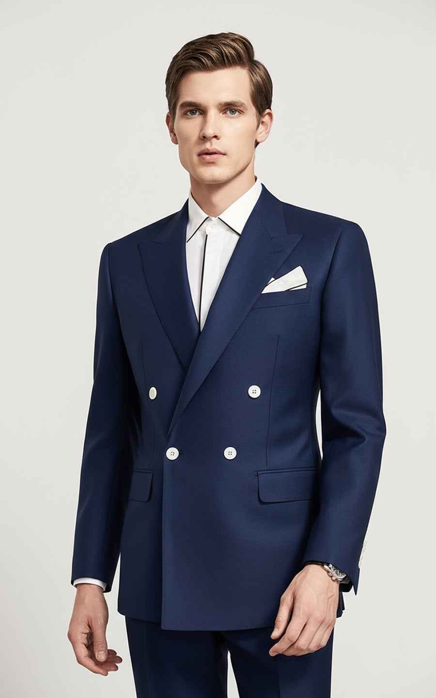 Navy blue men's double-breasted business casual customize suit coat
