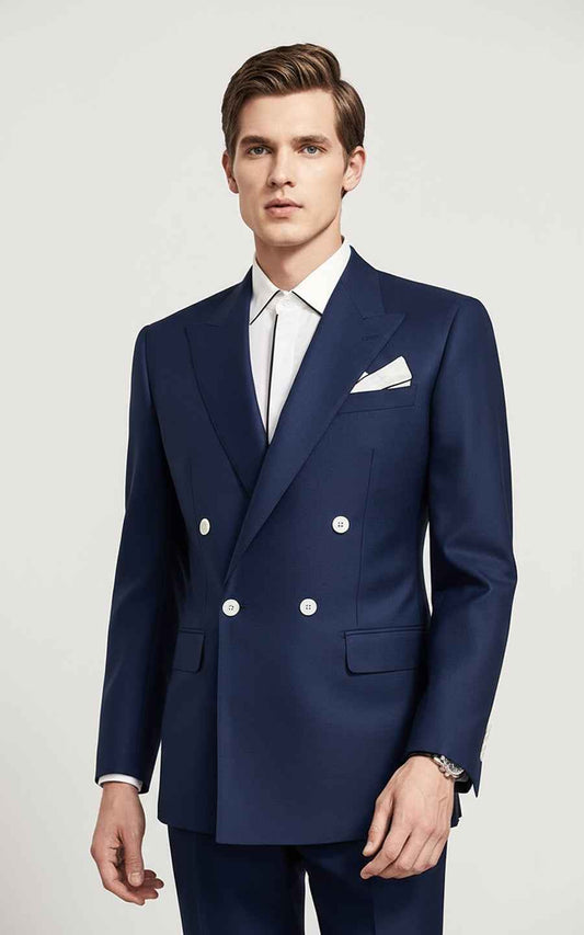 Navy blue men's double-breasted business casual customize suit coat