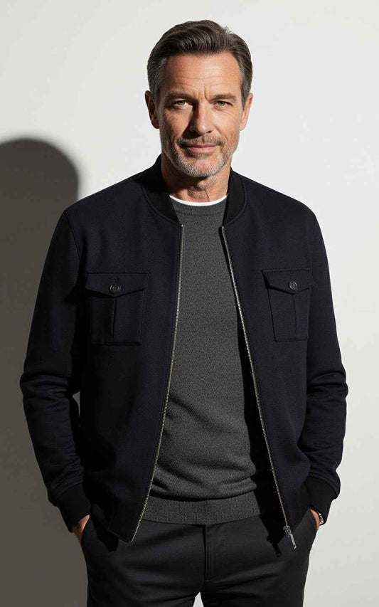 Premium Bespoke Blue-Black Men's Bomber Jacket