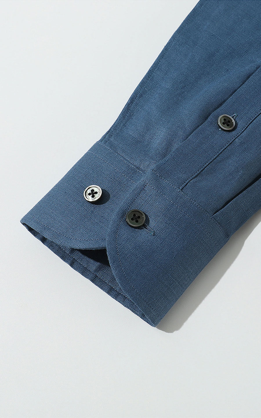 Premium Linen Fabric Detail - Navy Blue Dress Shirt