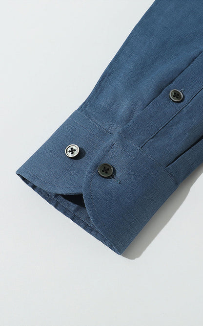 Premium Linen Fabric Detail - Navy Blue Dress Shirt
