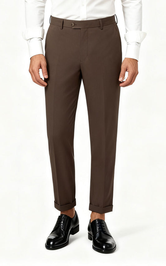 Brown Anti-Wrinkle Custom Suit Pants - Tailored Fit