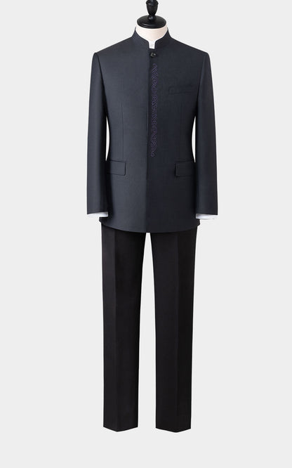 Men's Navy Plaid Jacquard Suit - Premium Custom Tailored
