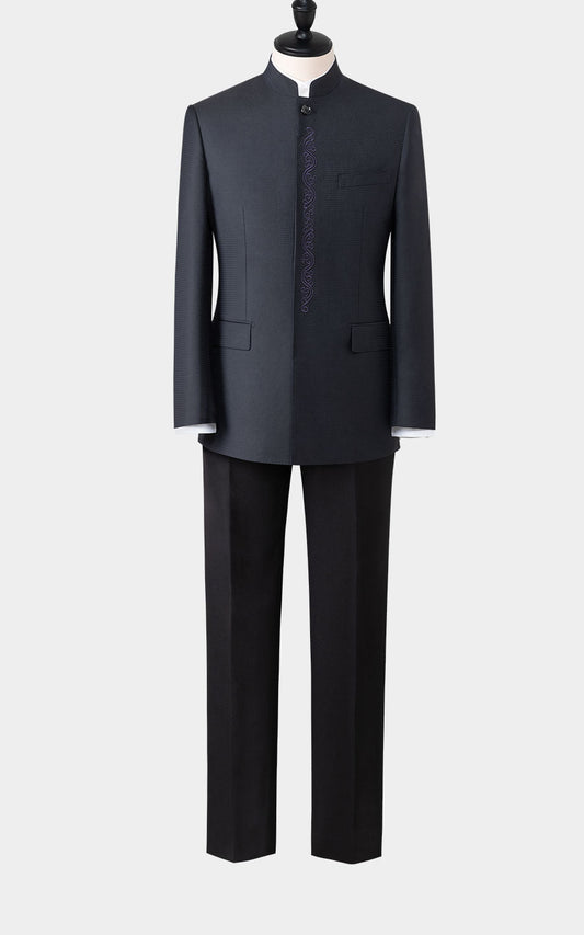 Men's Navy Plaid Jacquard Suit - Premium Custom Tailored