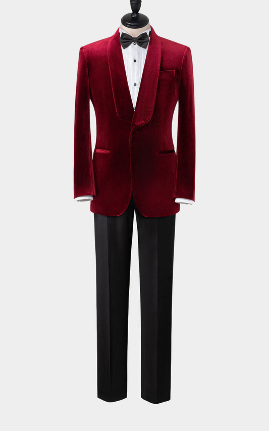 Custom red velvet tuxedo tailored formal suit men's