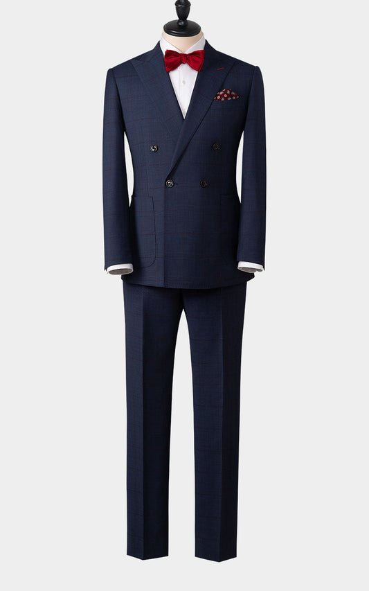 Navy blue plaid custom suit bespoke tailoring online