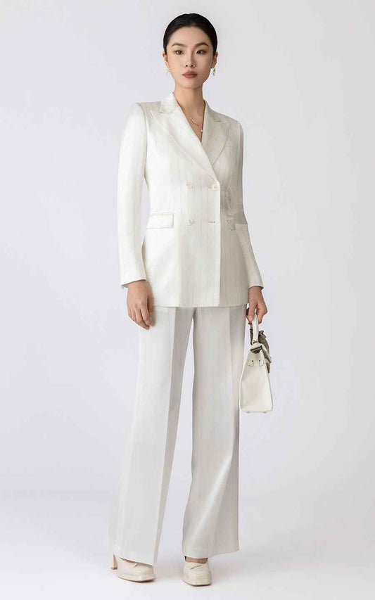 White Double-Breasted Blazer Suit - Elegant Classic