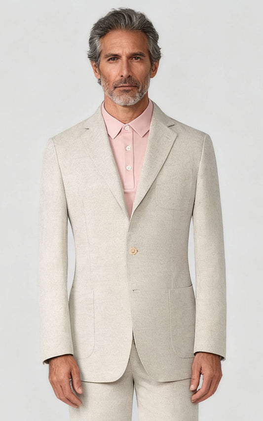 Men's Light Beige Linen Tailored Suit - Casual Blazers