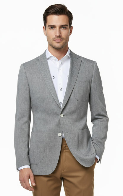 Mens Gray Textured Blazer Slim Fit Business Casual Suit Coat