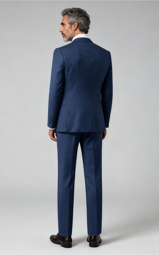 Navy Herringbone Custom Tailored Suit - Premium Fit