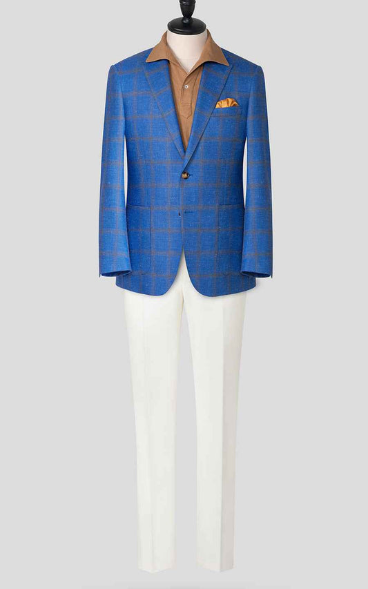 Custom suits Blue Plaid Wool Suit Set - Stylish Casual Wear