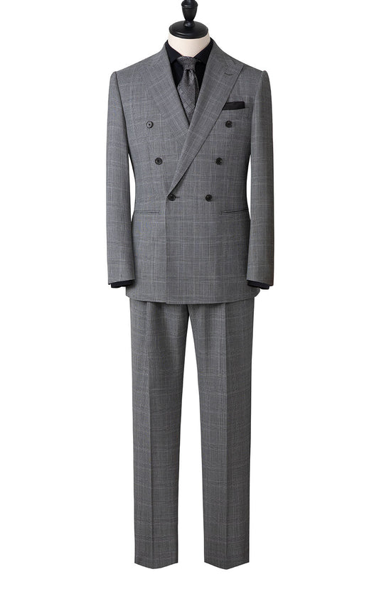 Dark grey checkered bespoke suit set custom tailored