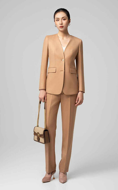 Women's Camel Business Suit Set - Blazer & Trousers